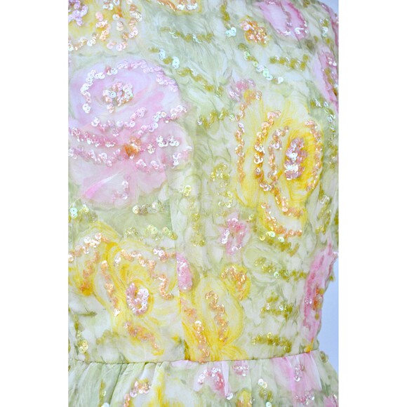 Nat Kaplan SILK Floral 50s Dress Sequined Beaded Pencil Wiggle Dress Bombshell - Picture 2 of 10